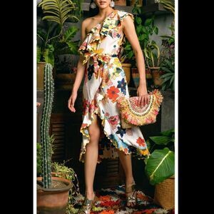 NWT Celia B Flora One-Shoulder Midi Dress XS